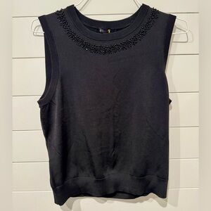 Brooks Brothers Black Beaded Tank Top, Black Sweater Tank Top